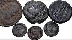 Large Lots MIXED. Greek–Roman Imperial. Lot of six (6) bronze coins. Includes: GREEK: Sicily, Syracuse. Agathokles. Æ 22mm. HGC 2, 1537 // Hiketas II. Æ 22mm. HGC 2, 1448 // ROMAN IMPERIAL: Julian II.