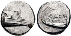 Greek LYCIA, Phaselis. 4th century BC. AR Stater (21mm, 10.41 g, 11h). Prow of galley right / Stern of galley left; ΦAΣH above. Heipp-Tamer Series 6, unlisted variety; for others, see: CNG 102, lot 53