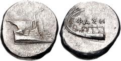 Greek LYCIA, Phaselis. 4th century BC. AR Stater (2122mm, 10.41 g, 12h). Prow of galley right / Stern of galley left; ΦAΣH above. Heipp-Tamer Series 6, unlisted variety; for others, see: CNG 102, lot 