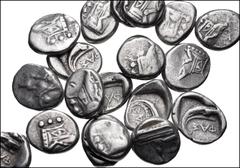 Large Lots GREEK. Asia Minor. Lot of twenty (20) AR Tetrobols of Phaselis in Lycia. All coins: Circa 500-440 BC. AR Tetrobol. Prow of galley / Stern of galley. Fine to VF. LOT SOLD AS IS, NO RETURNS. 