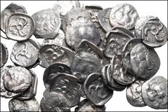 Large Lots GREEK. Asia Minor. Lot of fifty (50) Mithrapata AR Diobols. All coins: DYNASTS of LYCIA, Mithrapata. Circa 390-370 BC. AR Diobol. Facing lion's scalp / Triskeles within incuse square; vario