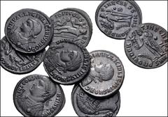 Large Lots ROMAN. Imperial. Lot of nine (9) Æ Folles of Licinius II and Constantine I. Includes: Licinius II (7) // Constantine I (2). A mix of Nicomedia and Antioch mint issue. Some duplication of ty