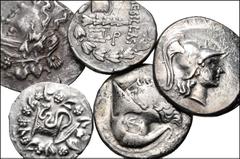 Large Lots MIXED. Greek–Celtic. Lot of five (5) AR Tetradrachms. Includes: Thrace, Mesembria. Celtic imiatation // Macedon, Aesillas the Quaestor // Pamphylia, Side (2) // Lydia, Tralleis. Fine to VF,