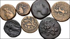 Large Lots MIXED. Greek–Roman Provincial. Lot of seven (7) bronze coins. Includes: GREEK: Sicily, Syracuse. Time of Dionysios I. Æ 20mm // Pontos, Amisos. Time of Mithradates VI. Æ 22mm // Phrygia, Ak