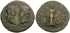 LYDIA, Hypaepa. Nero, with Statilia Messalina. AD 66-68. Æ 27mm (8.92 g). Confronted busts of Statilia Messalina on left and Nero on right / Cult statue of Artemis Ephesia. RPC I 2545. Fine, green and