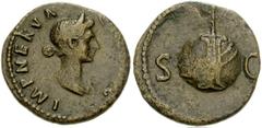 Nerva. AD 96-98. Æ Quadrans (18mm, 3.21 g). Rome mint. Diademed and draped bust of Juno right / Rudder on globe. RIC II 114; Cohen 140. Good Fine, brown patina. From the Father Wilbur B. Dexter Collec