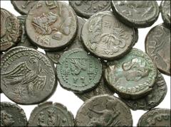 Provincial LOT of ROMAN PROVINCIAL Æ. Lot of twenty three Roman Provincial Æ, mostly Alexandrian. SPAIN, Celsa. Tiberius Æ 26mm. Laureate head right / Bull right. RPC 279 // SYRIA, Seleukis and Pieria