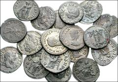 [Roman Imperial] MIXED LOT. Lot of eighteen Severan and later AR Denarii. Septimius Severus. 193-211 AD. Laureate head right / Trophy, two captives at base. RSC 370 // Same. Same / Fortuna seated left