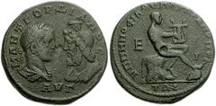 MOESIA INFERIOR, Marcianopolis. Gordian III. AD 238-244. Æ 26mm - Pentassarion (10.88 g). Menophilus, magistrate. Confronted busts of Gordian, laureate, draped and cuirassed and Serapis / Apollo seate
