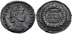 Roman Imperial Constantius II. AD 337-361. AR Siliqua (18.5mm, 2.04 g, 6h). Arelate (Arles) mint, 2nd officina. Struck AD 353-355. Pearl-diademed, draped, and cuirassed bust right / VOTIS/ XXX/ MVLTIS
