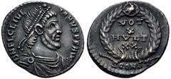 Roman Imperial Julian II. AD 360-363. AR Siliqua (16mm, 2.42 g, 12h). Decennalia issue. Arelate (Arles) mint, 2nd officina. Struck AD 362-363. Pearl-diademed, draped, and cuirassed bearded bust right 