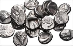 Large Lots GREEK. Asia Minor. Lot of twenty (20) AR Tetrobols of Phaselis in Lycia. All coins: Circa 500-440 BC. AR Tetrobol. Prow of galley / Stern of galley. Fine to VF. LOT SOLD AS IS, NO RETURNS. 