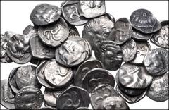 Large Lots GREEK. Asia Minor. Lot of fifty (50) Mithrapata AR Diobols. All coins: DYNASTS of LYCIA, Mithrapata. Circa 390-370 BC. AR Diobol. Facing lion's scalp / Triskeles within incuse square; vario