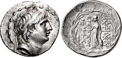Greek SELEUKID EMPIRE. Antiochos VII Euergetes (Sidetes). 138-129 BC. AR Tetradrachm (32mm, 16.49 g, 2h). Antioch on the Orontes mint. Diademed head right / Athena Nikephoros standing left, resting ha