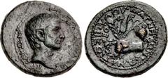 Roman Provincial LYDIA, Magnesia ad Sipylum. M. Tullius Cicero Minor. Proconsul of Asia, early to mid 20s BC. Æ (24mm, 8.26 g, 12h). Theodoros, magistrate. Bare head of Cicero Minor right / Right hand