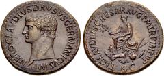Roman Imperial Nero Claudius Drusus. Died 9 BC. Æ Sestertius (37mm, 27.30 g, 6h). Rome mint. Struck under Claudius, AD 42-43. NERO • CLAVDIVS DRVSVS GERMANICVS IMP, bare head left / TI CLAVDIVS CAESAR