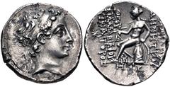 Greek SELEUKID EMPIRE. Demetrios II Nikator. First reign, 146-138 BC. AR Drachm (17.9mm, 3.74 g, 1h). Antioch on the Orontes mint. Dated SE 168 (145/4 BC). Diademed head right; star to left; fillet bo