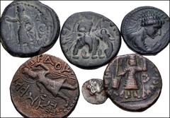 Central Asian INDIA, Kushan Empire. Collection of ninety-six (96) Kushan and Kushano-Sasanian denominations. Silver. A collection of one AR obol and ninety-five Æ issues of the Kushans, from Kujula Ka