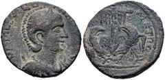 Roman Provincial COELESYRIA, Damascus(?). Salonina. Augusta, AD 254-268. Æ (24mm, 8.84 g, 12h). [C]ORИEL [SA]LO[...], draped bust right, wearing stephane, with crescent at shoulders / [...]METRO, two 