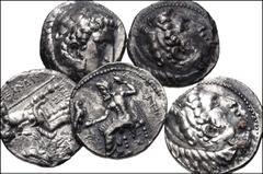 Large Lots CELTIC. Lot of five (5) AR Tetradrachms imitating Alexander III 'the Great'. Includes: Eastern Europe(?). Circa 2nd century BC. AR Tetradrachm. Head of Herakles right, wearing lion skin / Z