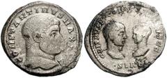 Constantine I, with Crispus and Constantine II, as Caesars. AD 307-337. AR Miliarense (23mm, 3.92 g). Sirmium mint. Struck AD 320. Bare head of Constantine I right / Confronted busts of Crispus and Co