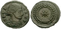 Helena. Augusta, AD 324-328/30. Æ19 Follis (2.31mm, ). Thessalonica mint. Struck 318-319 AD. Draped bust right / Eight-pointed star in laurel wreath. RIC VII 50; LRBC 821. Good VF, a little smoothed. 