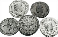 Lot of five Roman Antoniniani. Gordian III / Emperor standing right // Trajan Decius // Genius standing left // Herennia Etruscilla / Pudicitia seated left // Herennius Etruscus, as Caesar / Herennius