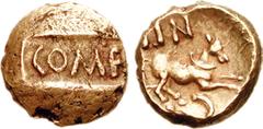 CELTIC, Britain. Atrebates & Regni. Tincommius. Circa 30-10 BC. AV Quarter Stater (1.19 g, 6h). Third coinage, circa 20-10 BC. COM F on inset tablet / TIN C, Celticized horse right. Van Arsdell 390-1;