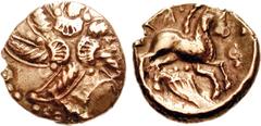 CELTIC, Britain. Trinovantes & Catuvellauni. Addedomaros. Circa 40-30 BC. AV Stater (5.52 g). Second coinage, circa 37-33 BC. Spiral of six arms projecting from three crescents in center / Celticized 