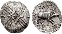 CELTIC, Britain. Trinovantes & Catuvellauni. Tasciovanus. Circa 25-10 BC. AR Unit (1.23 g). Third coinage, circa 15-10 BC. Crossed wreaths; in center, box with central X; V-E-R-L in quarters / TAS, bo