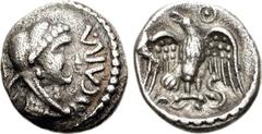 CELTIC, Britain. Trinovantes & Catuvellauni. Caratacus. Circa AD 43-51. AR Unit (1.29 g, 1h). CARA, head of Hercules right, wearing lion's skin headdress; pellet in ring behind / Eagle standing facing