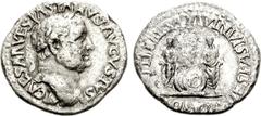 Vespasian. AD 69-79. AR Denarius (2.73 g, 6h). Uncertain eastern mint. Struck circa AD 69-71. CAESAR VESPASIANVS AVGVSTVS, Laureate head right / VESPASIANI AVGVSTI TITI[...], DOMIT(?) in exergue, Titu