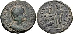 Roman Provincial PHOENICIA, Tyre. Salonina. Augusta, AD 254-268. Æ (29mm, 14.55 g, 12h). Draped bust right, wearing stephane / Cadmus standing left, holding patera and spear; at feet to left, cow recl