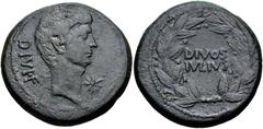 Roman Republican The Triumvirs. Octavian and Divus Julius Caesar. 38 BC. Æ Sestertius or Dupondius (32mm, 20.95 g, 9h). Uncertain mint, possibly in Southern Italy. Bare head of Octavian right; star of