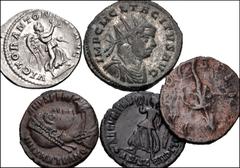Large Lots ROMAN. Imperial. Lot of four (4) silver and bronze issues. Includes: Elagabalus. AR Denarius. RIC IV 156; Thirion 61; RSC 289 // Tetricus II. Antoninianus. RIC V 270; Mairat 453-7; AGK 9a /