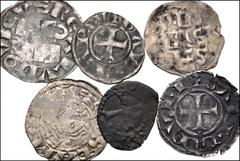 Large Lots WORLD. France. Lot of nine (9) Provincial AR Deniers and Oboles. Includes: Auvergne. AR Denier // Dijon. AR Denier // Lyon. AR Denier // Lyon. AR Obol // Orange. AR Petit Denier // Normandi