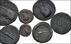 Large Lots MIXED. Roman Provincial–Byzantine. Lot of seven (7) bronze issues. Includes: PROVINCIAL: Antioch. Macrinus // IMPERIAL: Augustus. As // Antonia. As // Hadrian. As // Commodus. As // BYZANTI