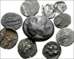 Lot of ten AR Fractions. Includes the following: PHOENICIA, Sidon. Abdashtart I. 1/16 Shekel (2 coins) // Abdashtart II. 1/16 Shekel // Mazaios. 1/16 Shekel // PHOENICIA, Tyre. 1/12 Shekel // SAMARIA.