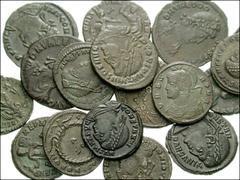 [Roman Imperial] Lot of nineteen late Roman Æ. 4th-5th century AD. Includes the following: Constantine I (4 coins) // Urbs Roma // Constantinople commemorative // Crispus // Constantine II, as Caesar 