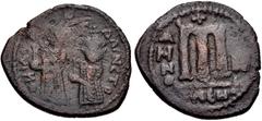 Central Asian SASANIAN KINGS. Husrav (Khosrau) II. AD 591-628. Æ Follis (29.5mm, 11.01 g, 10h). Imitating a Byzantine follis of Heraclius with Heraclius Constantine. Uncertain Syrian mint. Struck duri