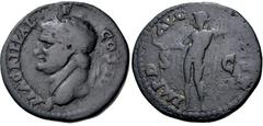 Roman Imperial Agrippa. Died 12 BC. Æ As (27mm, 9.89 g, 6h). Rome mint. Restitution issue struck under Domitian, AD 81-96. Head left, wearing rostral crown / Neptune standing left, holding small dolph