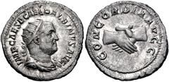 Roman Imperial Balbinus. AD 238. AR Antoninianus (22.3mm, 4.78 g, 5h). Rome mint. 2nd emission. Radiate, draped, and cuirassed bust right / CONCORDIA AVGG, clasped right hands. RIC IV 10; BMCRE 67-70;