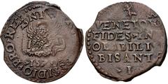 World ITALY, Venezia (Venice). Coinage struck during the Siege of Cyprus. CU Bisante ossidionale (26mm, 3.88 g, 5h). Dated 1570. Lion of St. Marco reclining left, holding Gospel in paws / VENETORV/ FI