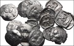 Large Lots GREEK. Levant & the Near East. Lot of fifty (50) Mithrapata AR Diobols. All coins: DYNASTS of LYCIA, Mithrapata. Circa 390-370 BC. AR Diobol. Facing lion's scalp / Triskeles within incuse s