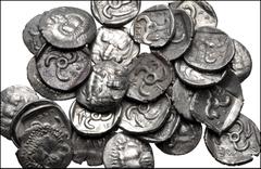 Large Lots GREEK. Levant & the Near East. Lot of fifty (50) Mithrapata AR Diobols. All coins: DYNASTS of LYCIA, Mithrapata. Circa 390-370 BC. AR Diobol. Facing lion's scalp / Triskeles within incuse s