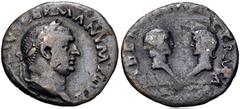 Roman Imperial Vitellius, with his children. AD 69. AR Denarius (18.4mm, 2.83 g, 6h). Rome mint. Struck circa late April–20 December. Laureate head right / Confronted busts of Vitellius' son, on left,