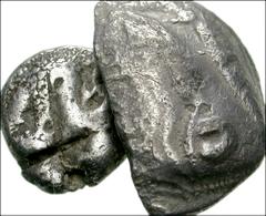 LYCIA, Uncertain(?). Circa 5th Century BC. Lot of two uncertain issues. AR Halved Stater (22mm, 6.72 g). Uncertain type / Crab (?) in incuse square // AR Drachm (15mm, 3.50 g). Sea monster / Blank. Bo