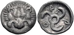 Greek DYNASTS of LYCIA. Aruwatijesi. Circa 400-370 BC. AR Twelfth Stater (11mm, 0.71 g). Zagaba mint. Facing lion scalp / Triskeles; Z (mint mark) in one section; all within incuse circle. Müseler VII