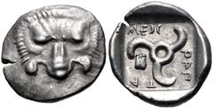 Greek DYNASTS of LYCIA. Mithrapata. Circa 390-370 BC. AR Sixth Stater (12.5mm, 1.37 g). Uncertain mint. Lion scalp facing / Triskeles; astragalos in one section; all within incuse square. Müseler VII 