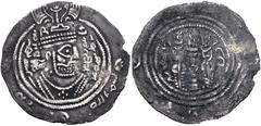 Early Medieval & Islamic ISLAMIC, Umayyad Caliphate. Ibn al-Ash'ath ('Abd al-Rahman ibn Muhammad). Rebel, AH 80-84 / AD 699-704. AR Drachm (30mm, 3.28 g, 9h). Arab-Sasanian type. SK (Sīstān/Sijistān) 